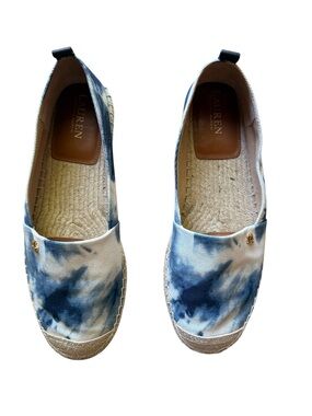 LAUREN Ralph Lauren Cameryn Blue Tie-Dye Canvas Espadrilles with Gold Accent